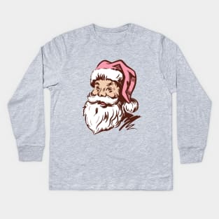 Retro Vintage Pink Santa Claus Kids Long Sleeve T-Shirt